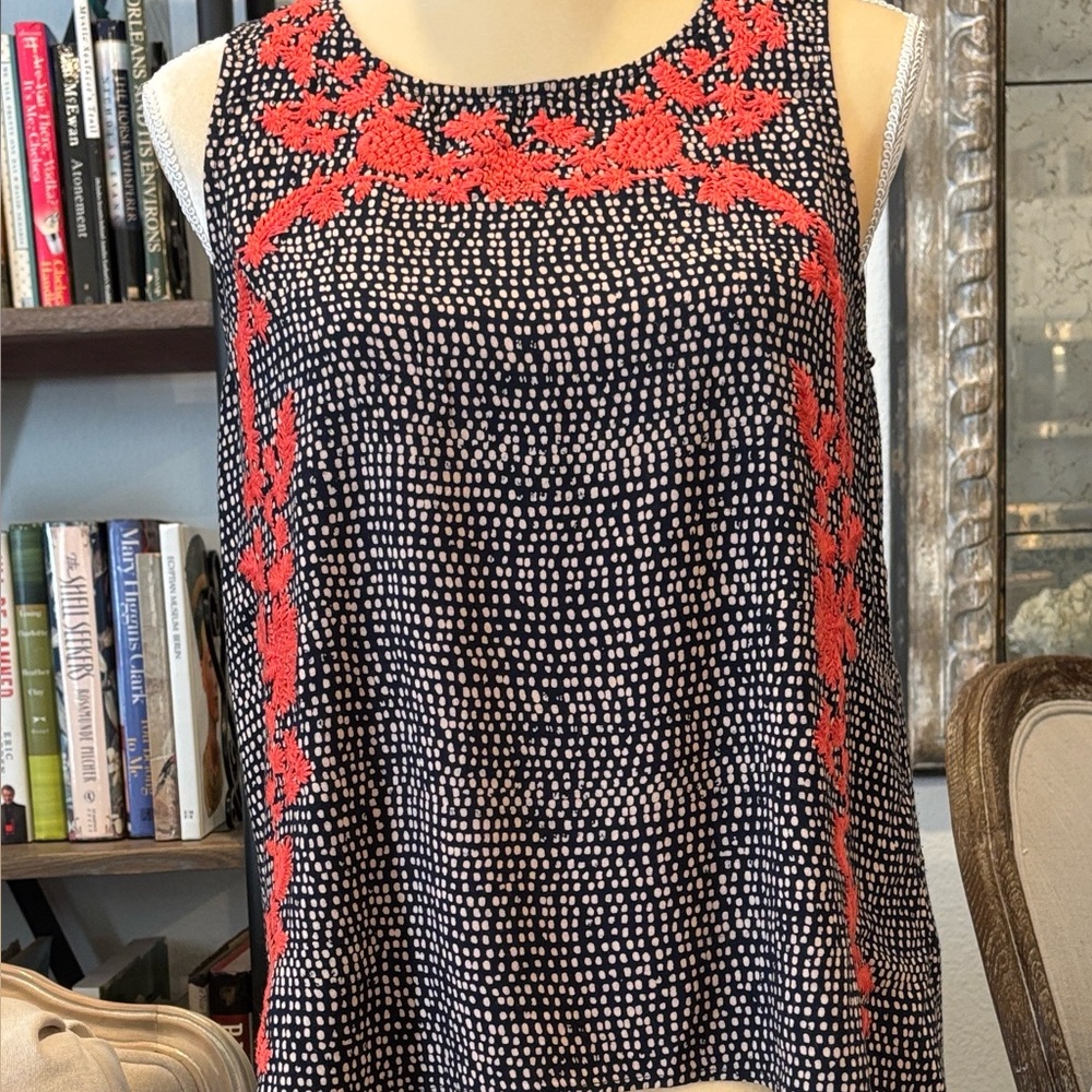 THML Black, Cream & Coral Patterned Blouse